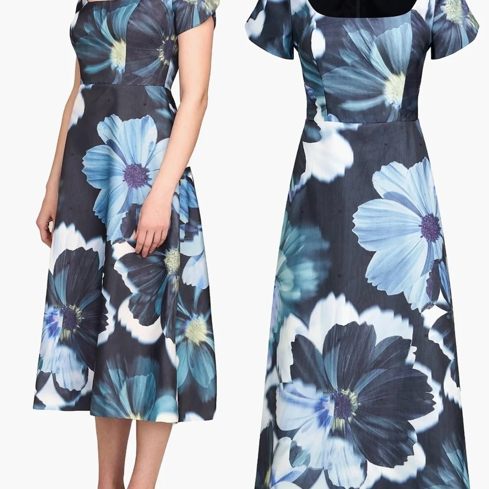 NWOT Kay Unger Emma Floral Cap Sleeve MIDI Dress sz 2 - Picture 2 of 6